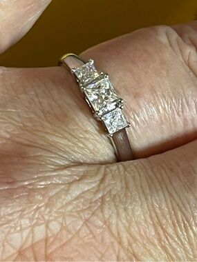 Classic Petite Three-Stone Moissanite  Diamond Ring Silver Sz 8